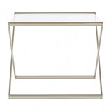 Roma Side Table, Satin Nickel, Glass, Clear