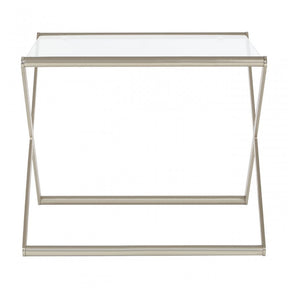 Roma Side Table, Satin Nickel, Glass, Clear