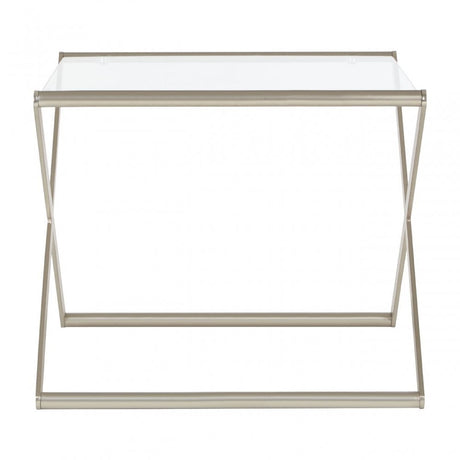 Roma Side Table, Satin Nickel, Glass, Clear