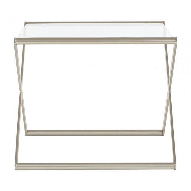 Roma Side Table, Satin Nickel, Glass, Clear