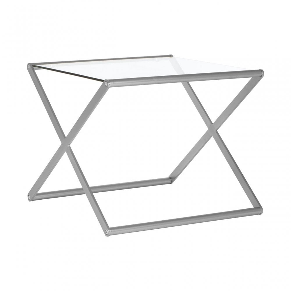Roma Side Table, Satin Nickel, Glass, Clear