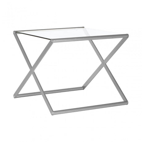 Roma Side Table, Satin Nickel, Glass, Clear