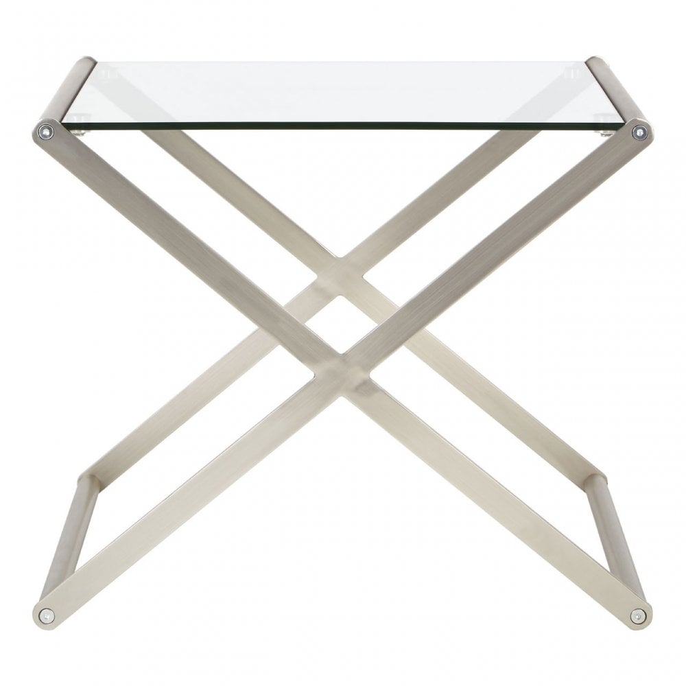 Roma Side Table, Satin Nickel, Glass, Clear