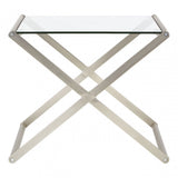Roma Side Table, Satin Nickel, Glass, Clear