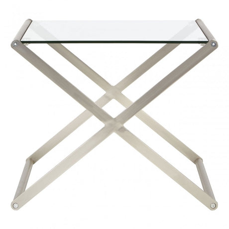 Roma Side Table, Satin Nickel, Glass, Clear
