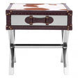 Brown / White Genuine Cowhide 1 Drawer Table, Cowhide, Stainless Steel, Brown