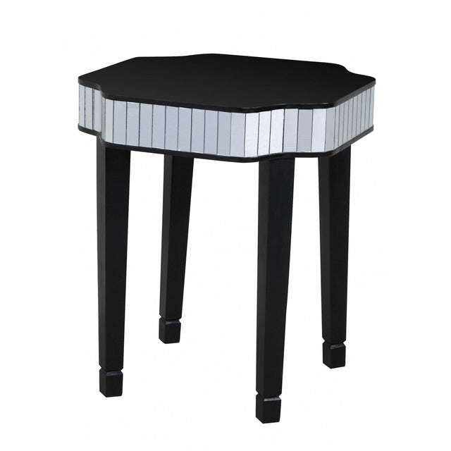 Clavier Side Table, Glass, Mirrored, Wood, Black