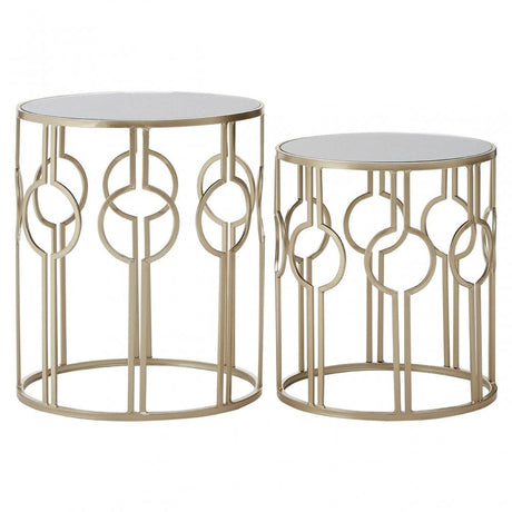 Anvil Champagne Metal Tables, Iron, Mirrored Glass, Gold