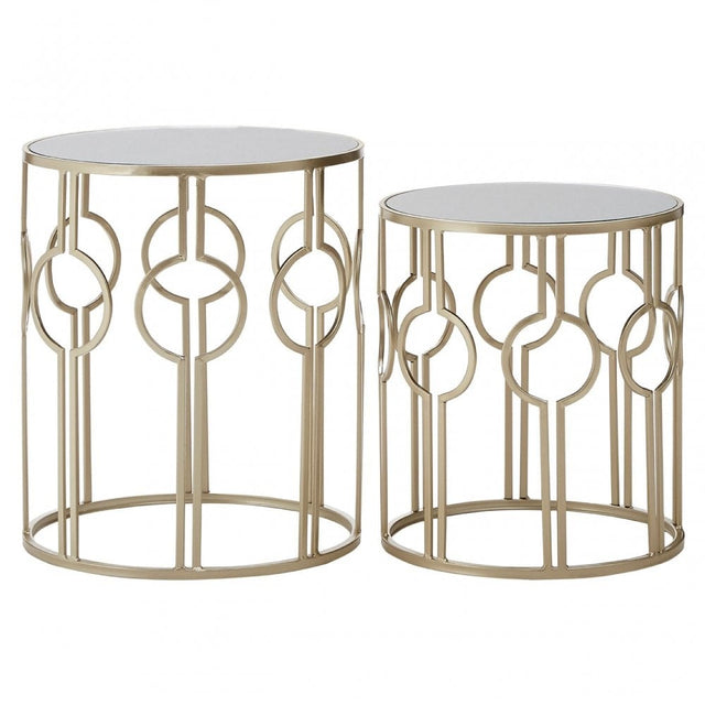 Anvil Champagne Metal Tables, Iron, Mirrored Glass, Gold