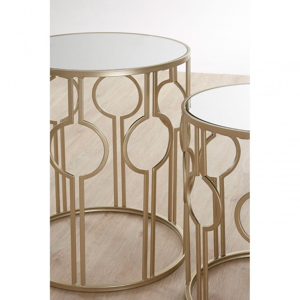 Anvil Champagne Metal Tables, Iron, Mirrored Glass, Gold