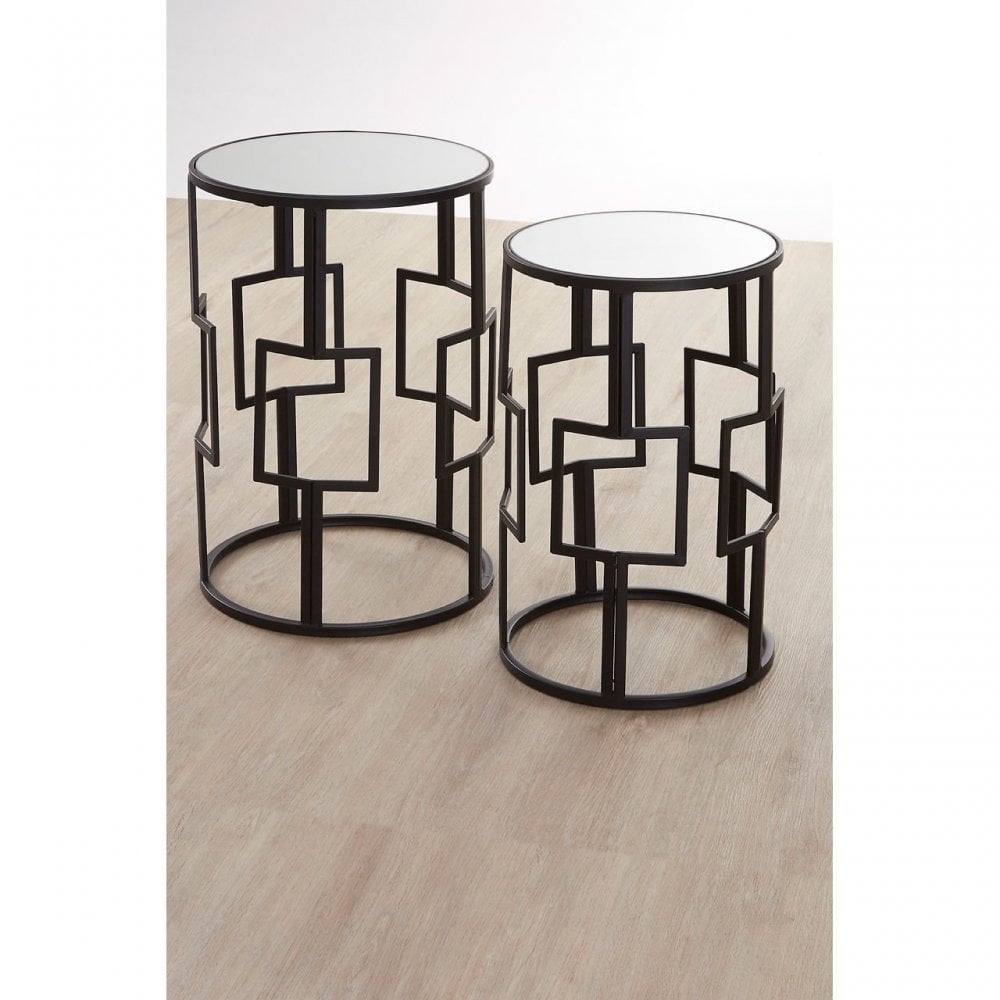 Anvil Mirror Top Tables, Iron, Mirrored Glass, Black