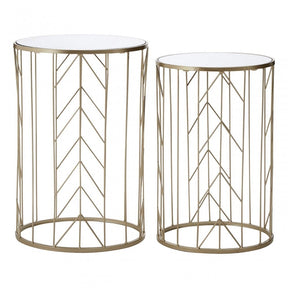 Anvil Champagne Metal Tables, Iron, Mirrored Glass, Champagne