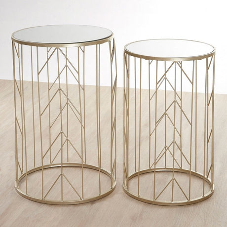 Anvil Champagne Metal Tables, Iron, Mirrored Glass, Champagne