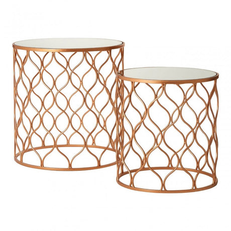 Anvil Set of 2 Tables, Mirrored Glass, Copper