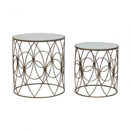 Anvil Antique Frame Round Tables - Set of 2, Mirrored Glass, Copper