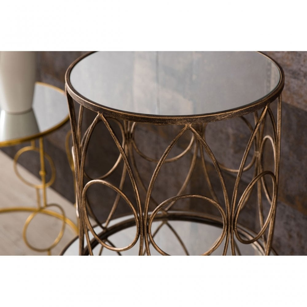 Anvil Antique Frame Round Tables - Set of 2, Mirrored Glass, Copper