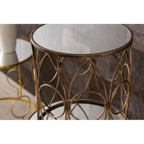 Anvil Antique Frame Round Tables - Set of 2, Mirrored Glass, Copper
