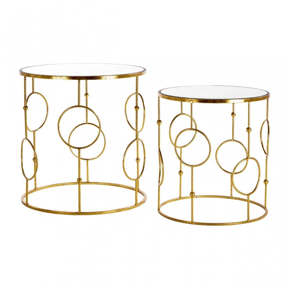 Anvil Tables, Mirrored Glass, Gold