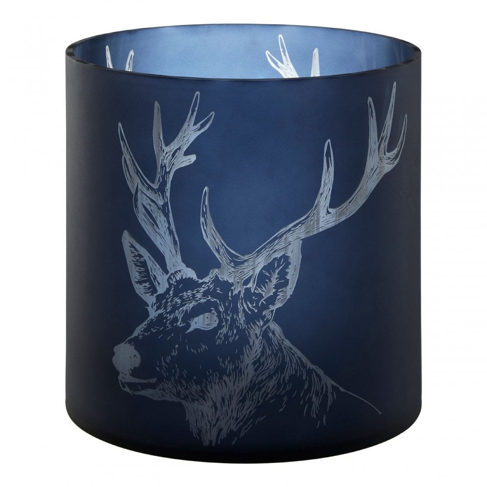 Large Blue Stag Candle Holder, Glass, Blue