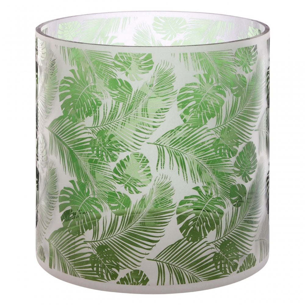 Botanical Large Hurricane Candle Holder, Glass, Green