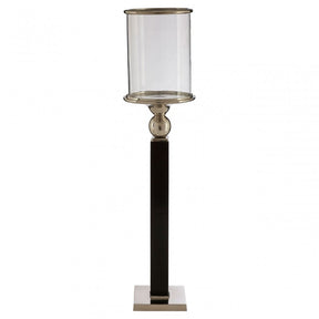 Large Black Candle Holder, Aluminium, Glass, Mango Wood, Black