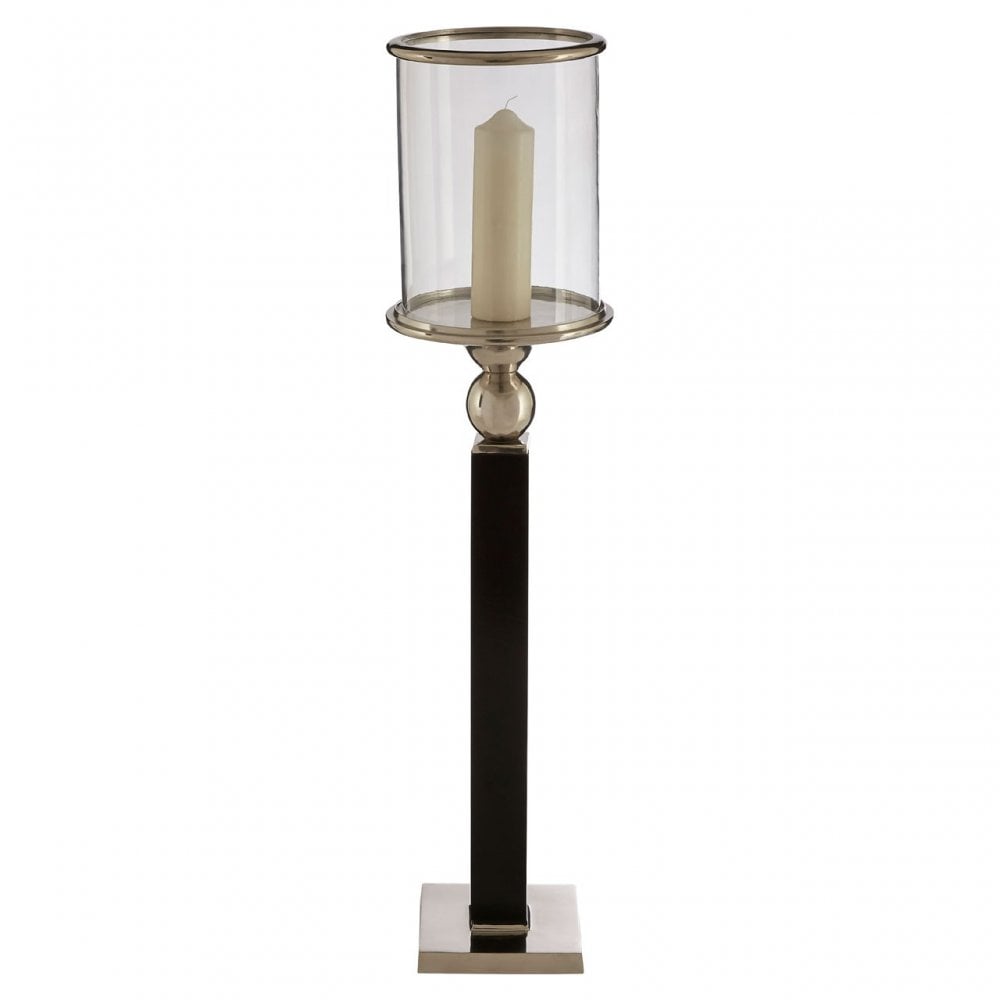Large Black Candle Holder, Aluminium, Glass, Mango Wood, Black