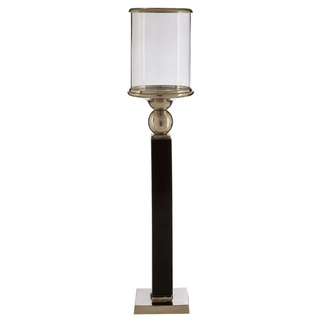 Small Black Candle Holder, Aluminium, Glass, Mango Wood, Black