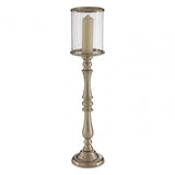 Small Nickel Candle Holder, Aluminium, Glass, Mango Wood, Nickel, Silver