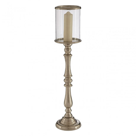 Small Nickel Candle Holder, Aluminium, Glass, Mango Wood, Nickel, Silver