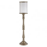 Large Nickel Candle Holder, Aluminium, Glass, Mango Wood, Nickel, Silver