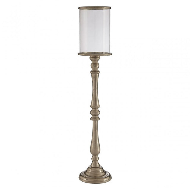Large Nickel Candle Holder, Aluminium, Glass, Mango Wood, Nickel, Silver
