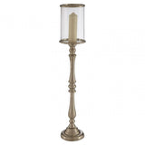 Large Nickel Candle Holder, Aluminium, Glass, Mango Wood, Nickel, Silver