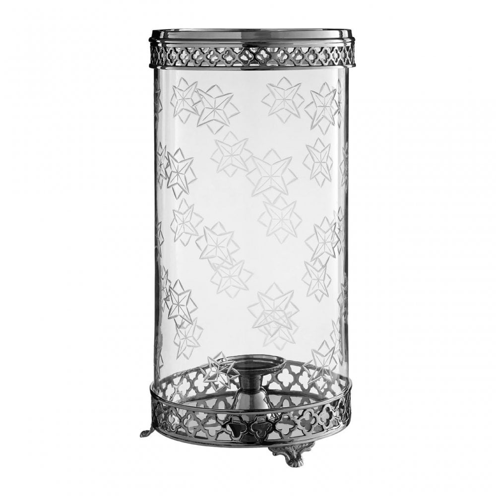 Hurricane Candle Holder with Nickel Finish, Glass, Brass, Nickel, Silver