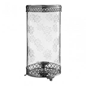 Hurricane Candle Holder with Nickel Finish, Glass, Brass, Nickel, Silver