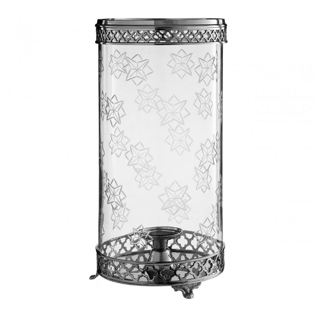 Hurricane Candle Holder with Nickel Finish, Glass, Brass, Nickel, Silver