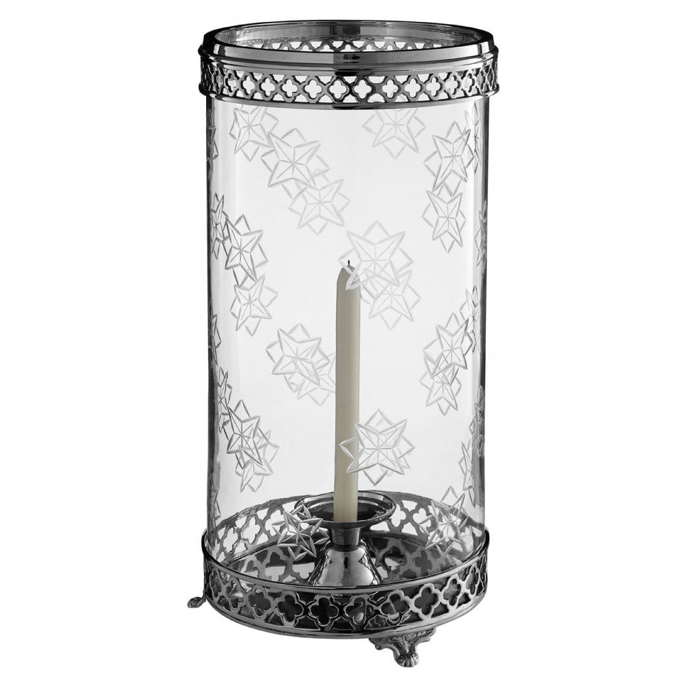 Hurricane Candle Holder with Nickel Finish, Glass, Brass, Nickel, Silver