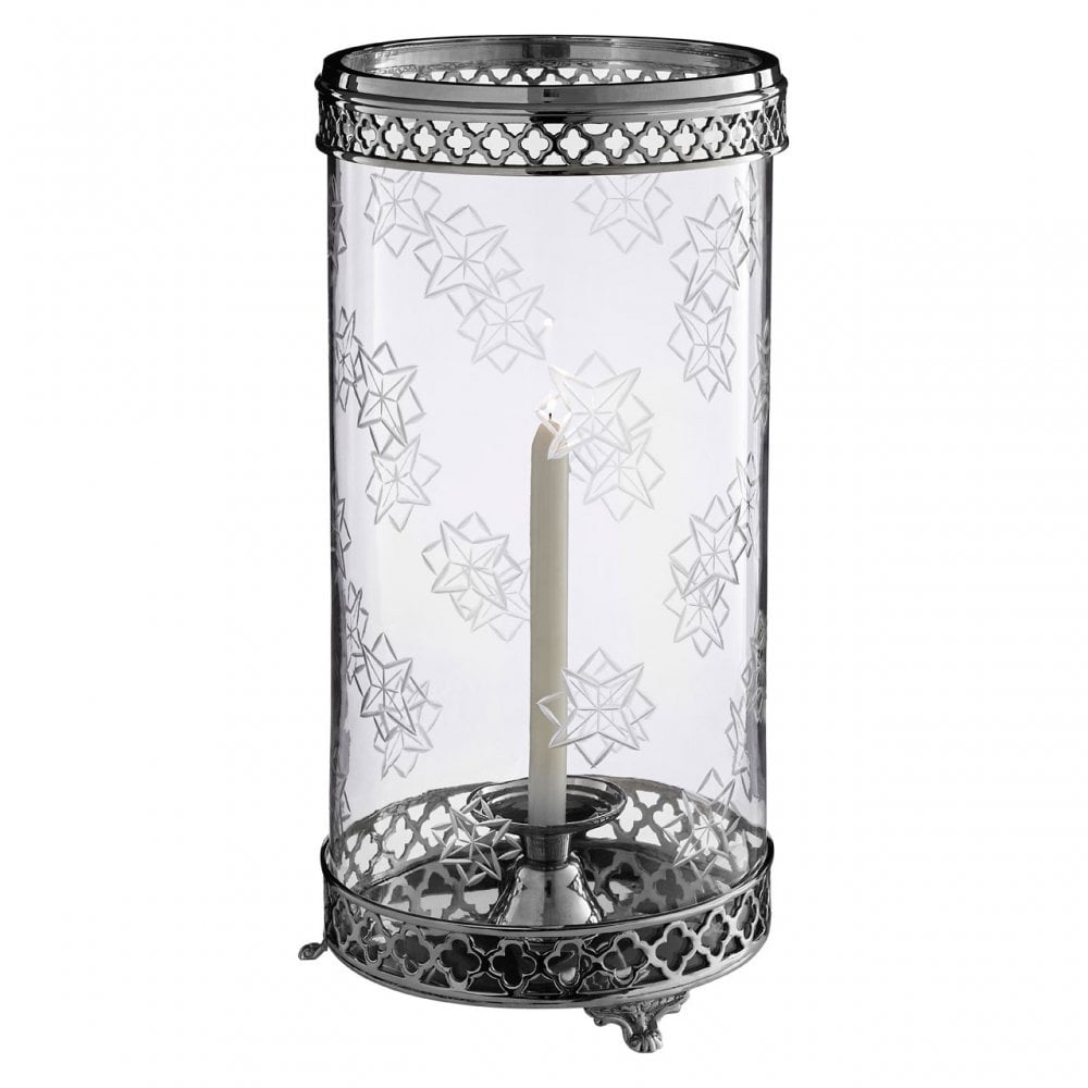 Hurricane Candle Holder with Nickel Finish, Glass, Brass, Nickel, Silver