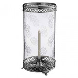 Hurricane Candle Holder with Nickel Finish, Glass, Brass, Nickel, Silver