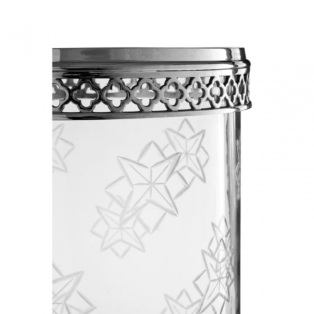 Hurricane Candle Holder with Nickel Finish, Glass, Brass, Nickel, Silver