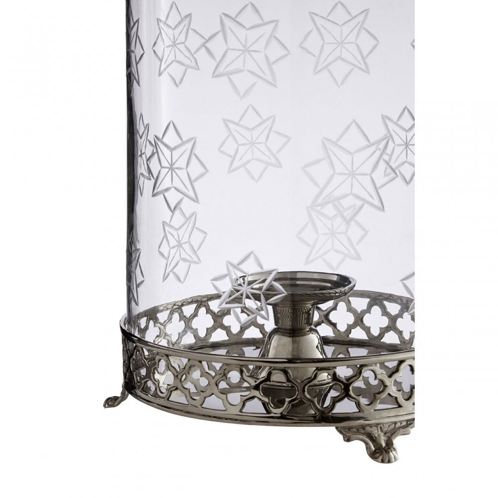 Hurricane Candle Holder with Nickel Finish, Glass, Brass, Nickel, Silver
