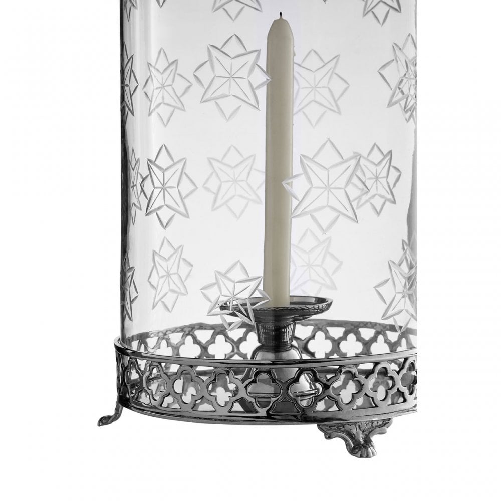 Hurricane Candle Holder with Nickel Finish, Glass, Brass, Nickel, Silver