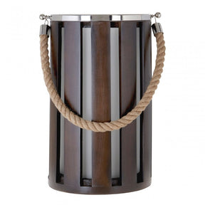 Townhouse Hurricane Candle Holder, Glass, Mango Wood, Stainless Steel
