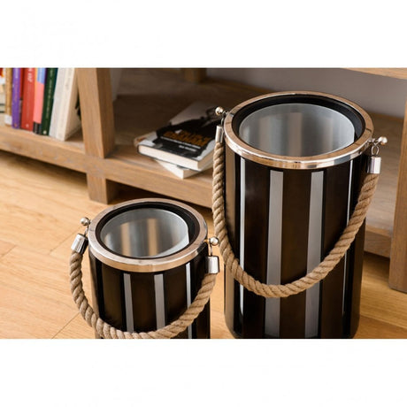 Townhouse Hurricane Candle Holder, Glass, Mango Wood, Stainless Steel