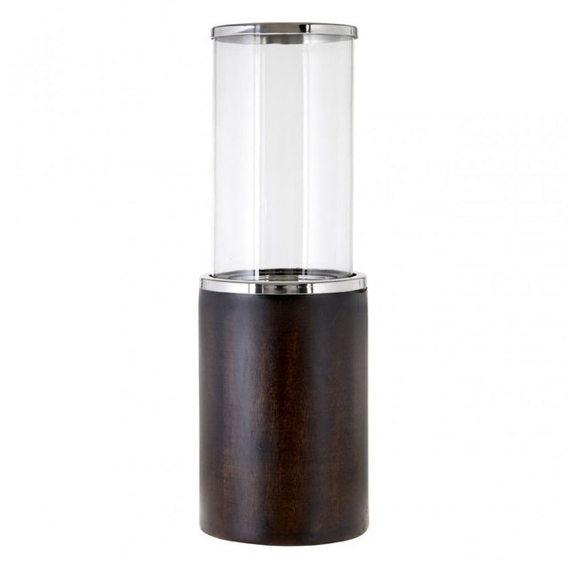 Hampstead Floor Hurricane Candle Holder, Glass, Stainless Steel, Wood