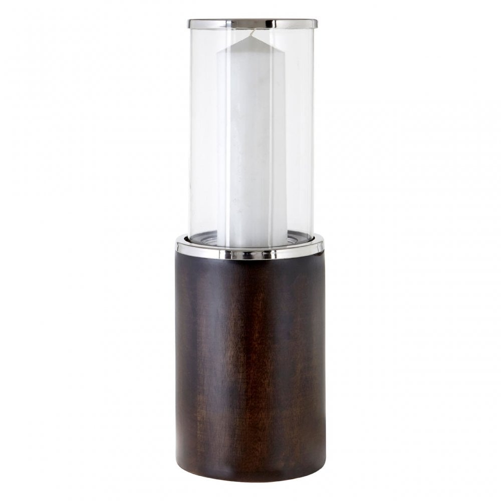 Hampstead Floor Hurricane Candle Holder, Glass, Stainless Steel, Wood