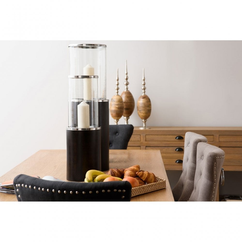 Hampstead Floor Hurricane Candle Holder, Glass, Stainless Steel, Wood