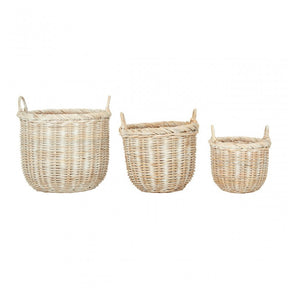 Ratallio Set Of 3 Kubu Rattan Laundry Baskets, Kubu Rattan, White