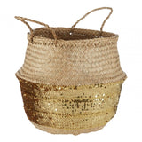 Gold Sequin Large Seagrass Basket, Seagrass, Natural