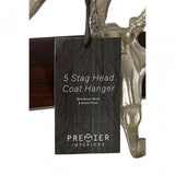 5 Stag Head Hanger, Aluminium, Nickel, Wood, Brown