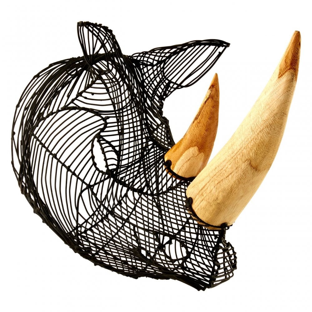 Zania Rhino Head Sculpture, Black